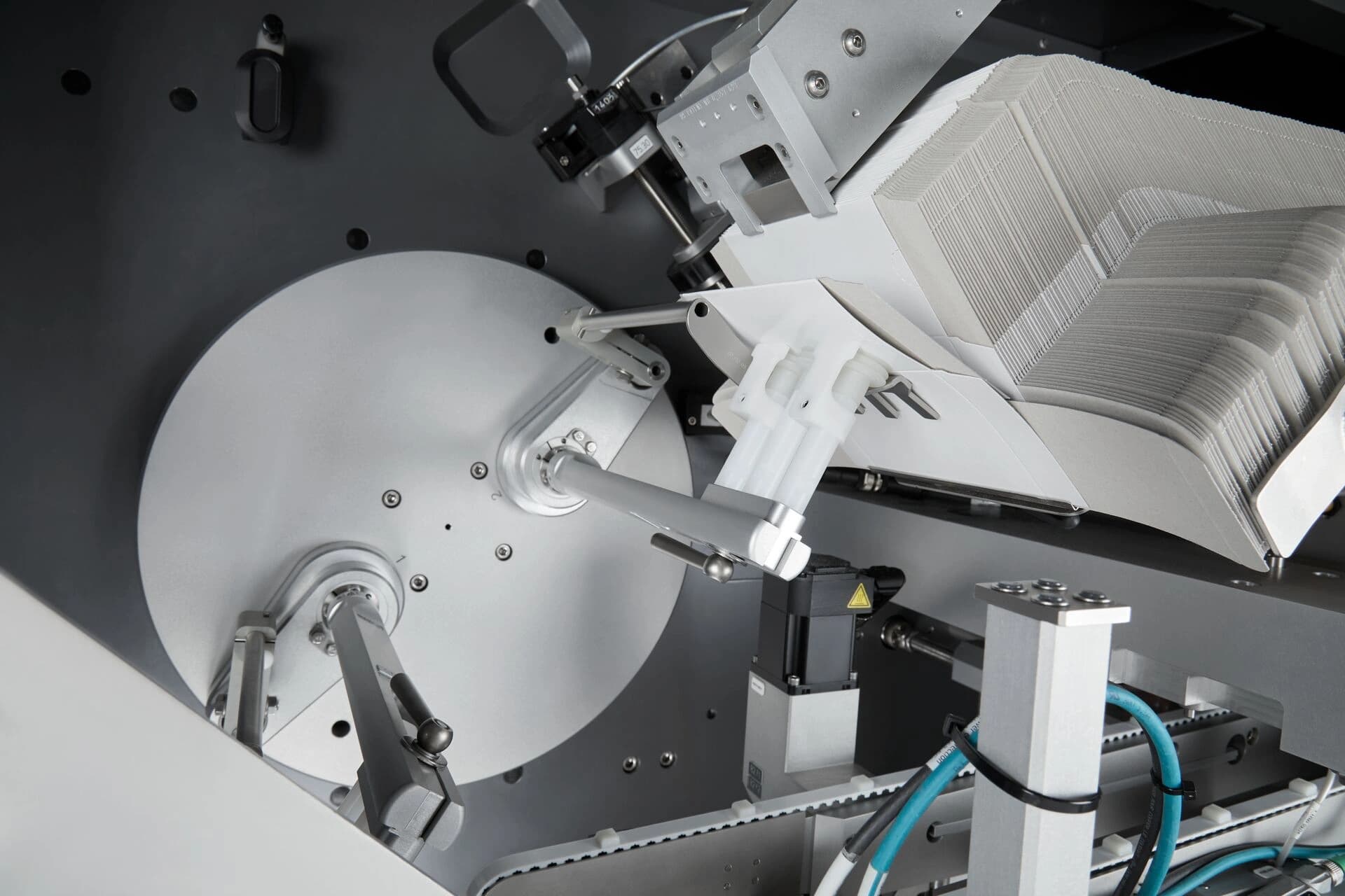Closeup photograph of one of Körber's P-Series sideload cartoner machines.