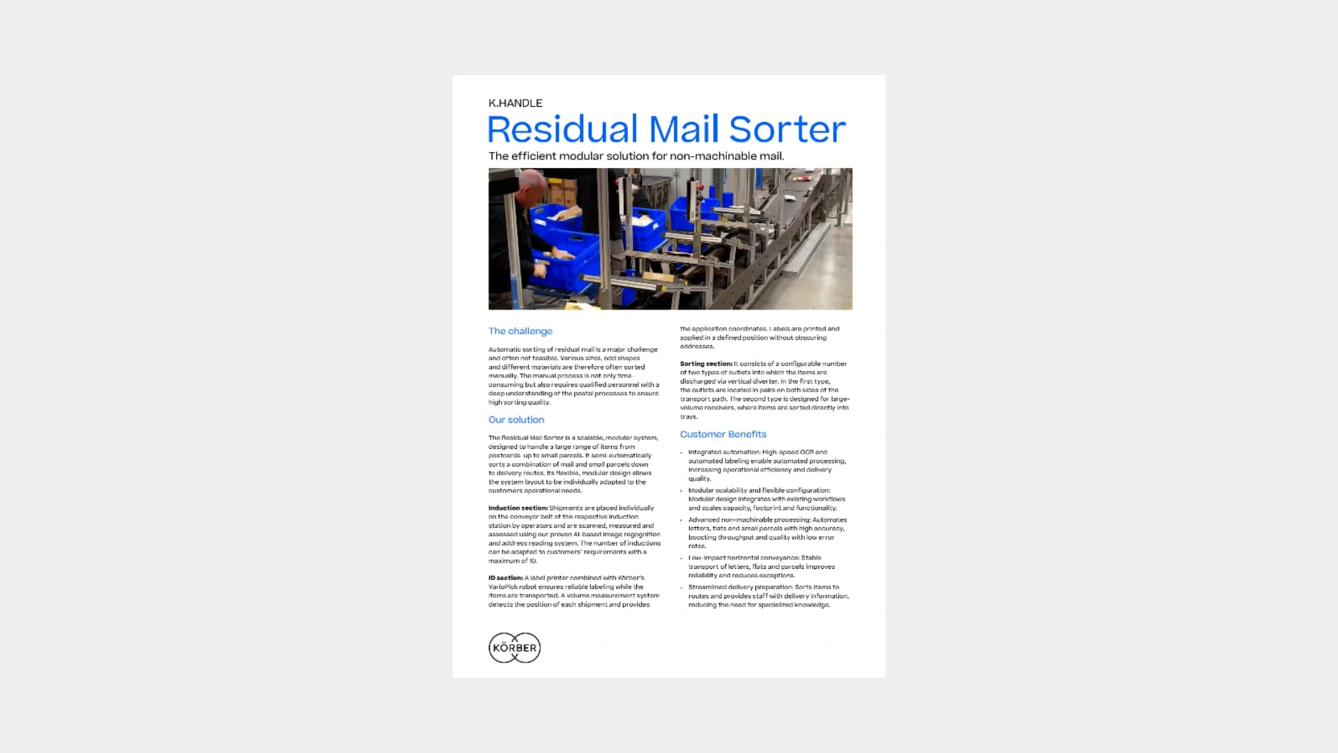 Cover of Residual Mail Sorter datasheet. 
