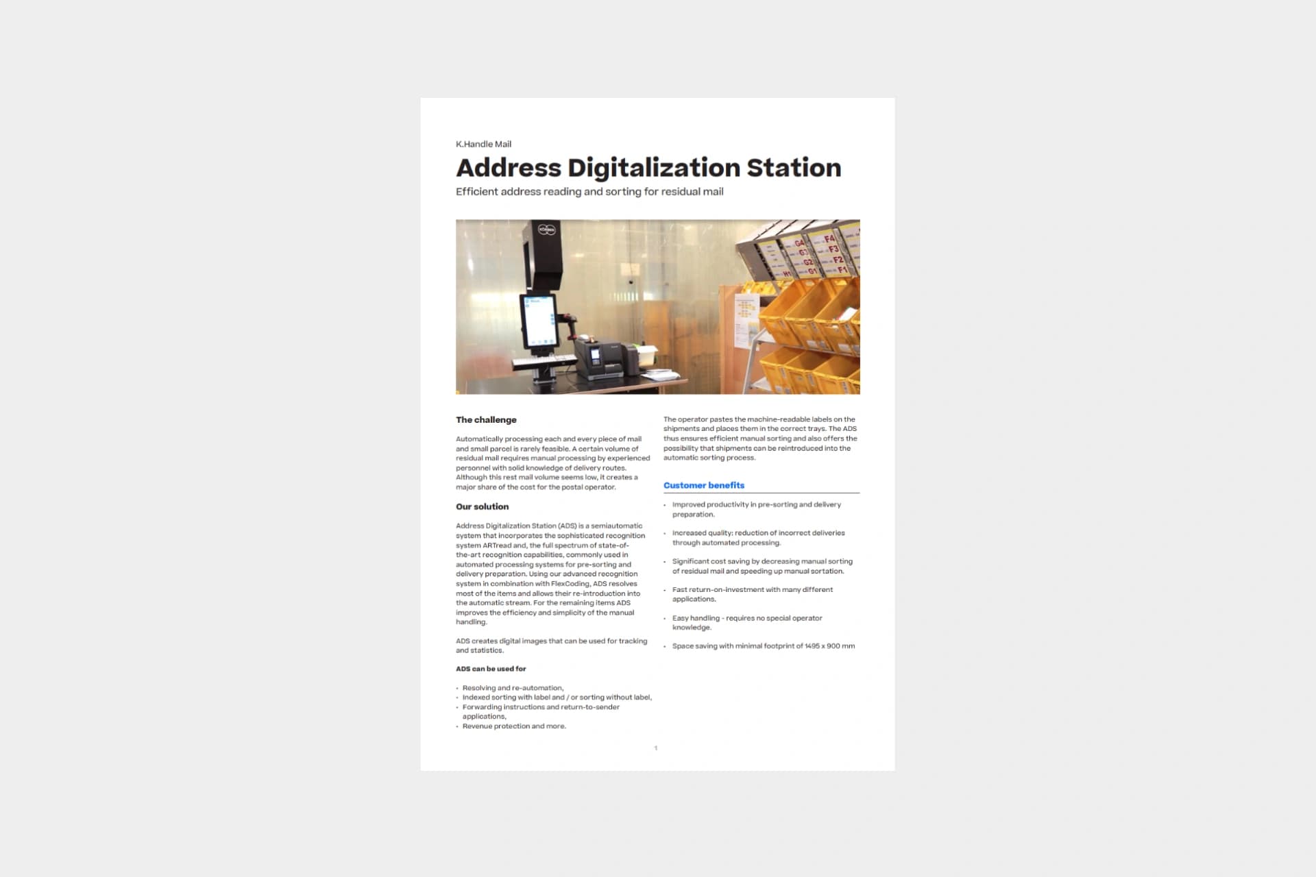 Cover des Datenblatts „Address Digitalization Station“.