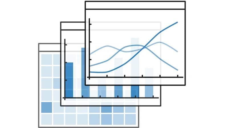 Icon representation of graphics with data visualization.