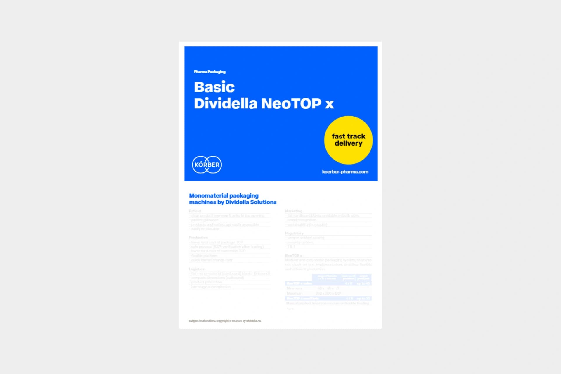 Dividella neo top x value brochure cover