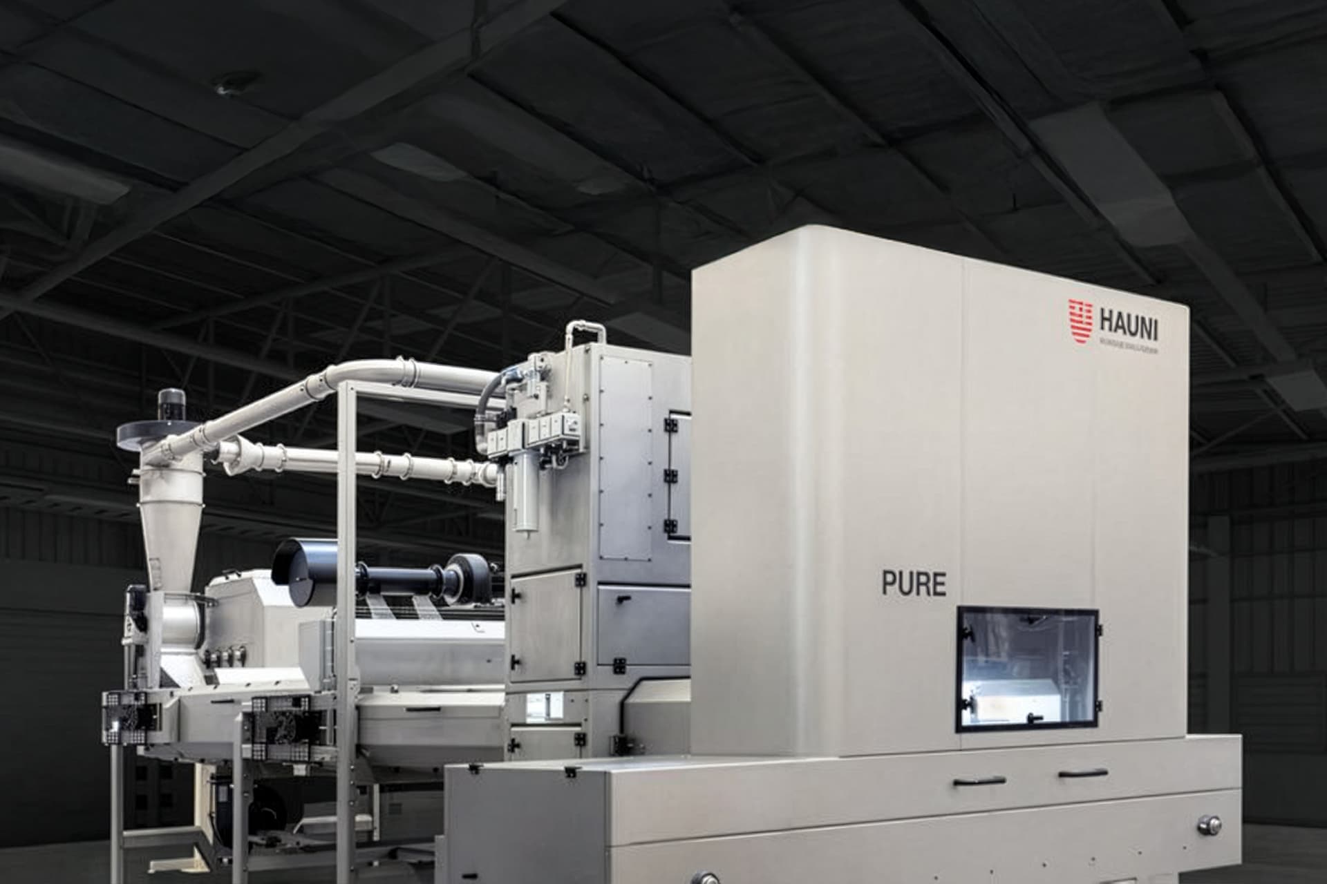 An industrial setting with a HAUNI Pure tobacco machine