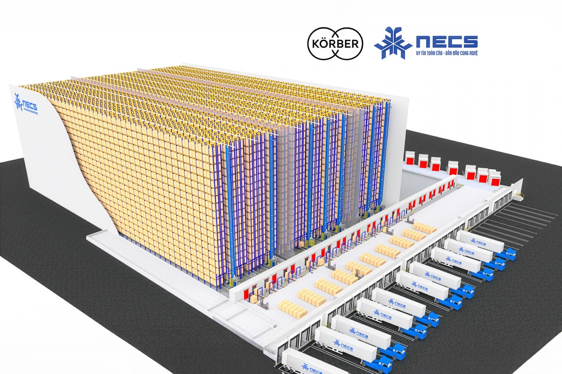 A 3D visualization of NECS automated freezer warehouse