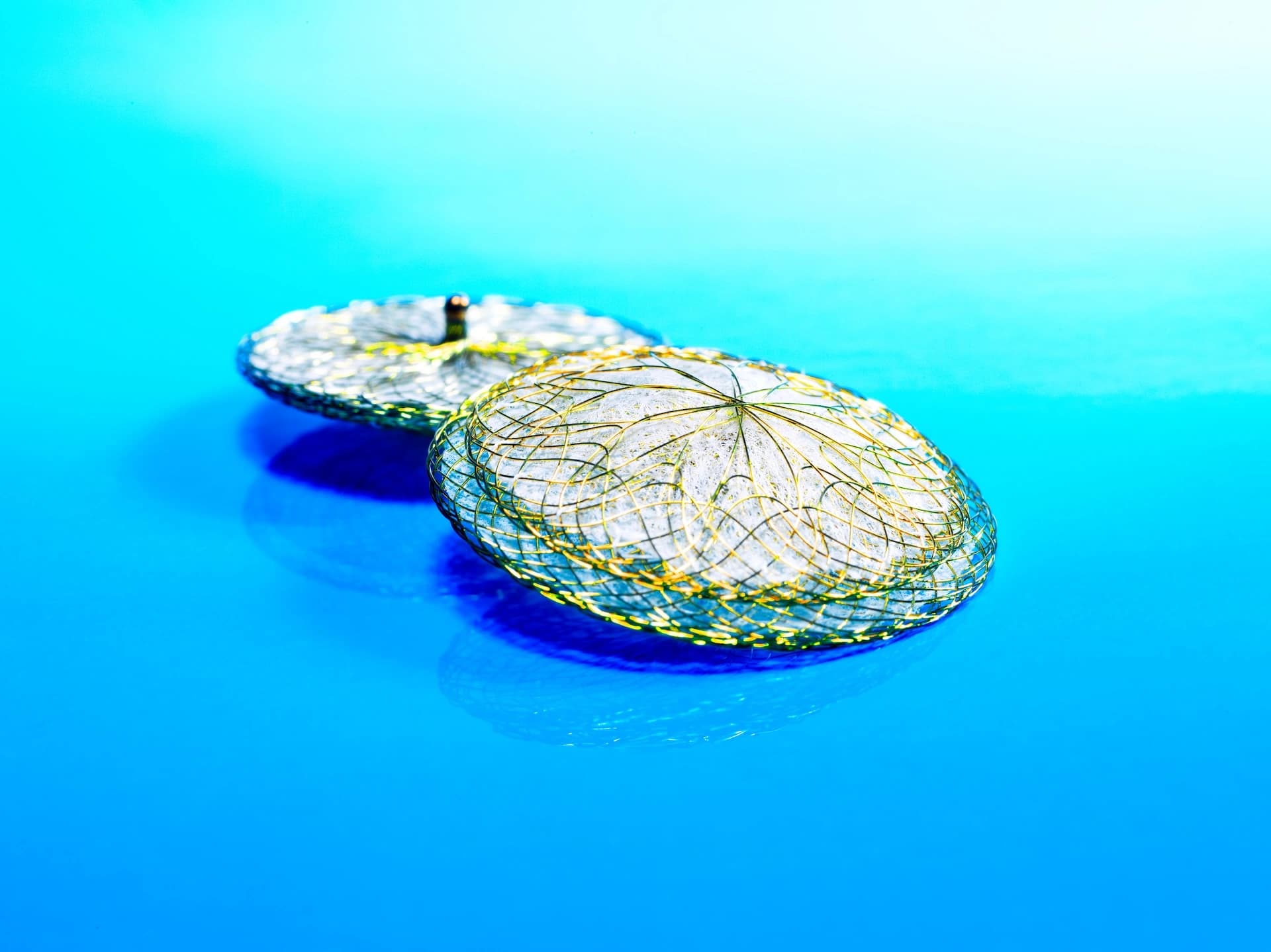 Occlutech PFO Occluder, ein medizinisches Implantat, das in einem minimalinvasiven Verfahren zum Verschluss eines offenen Foramen ovale (PFO) im Herzen eingesetzt wird.