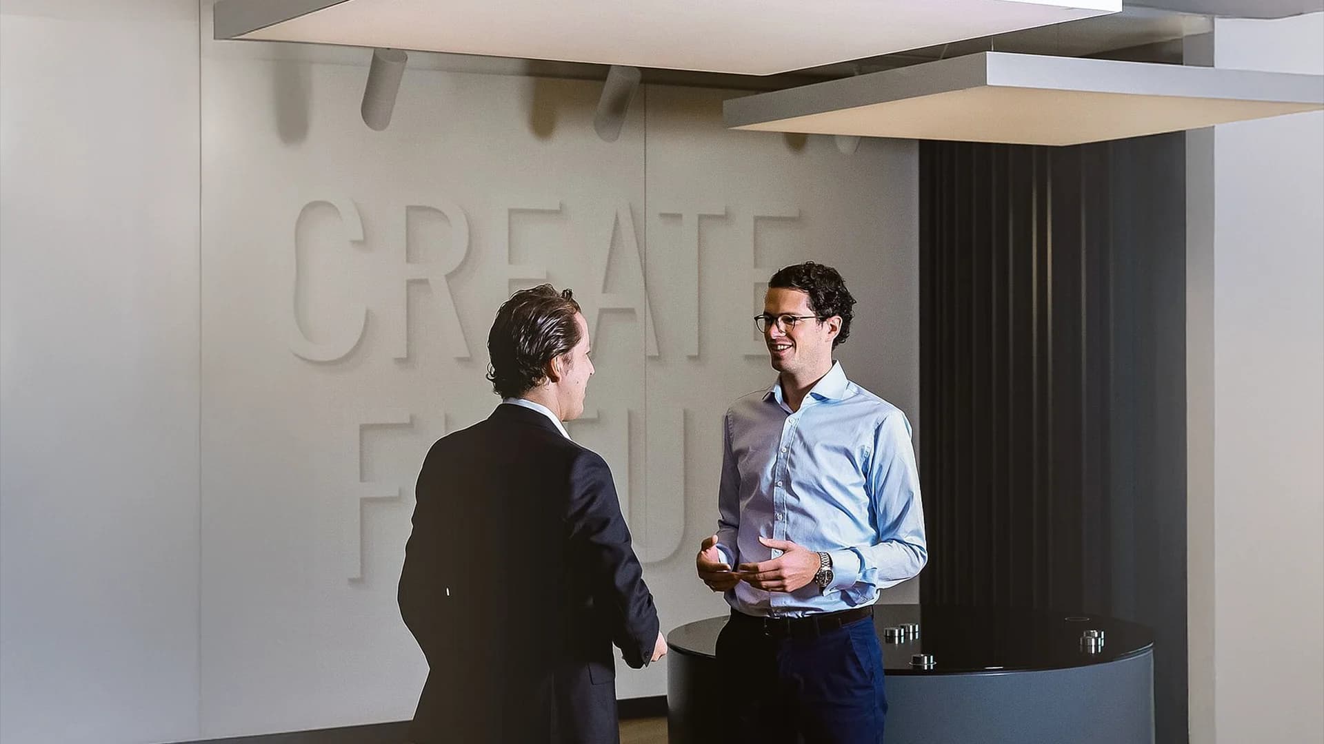 Two corporate executives talking