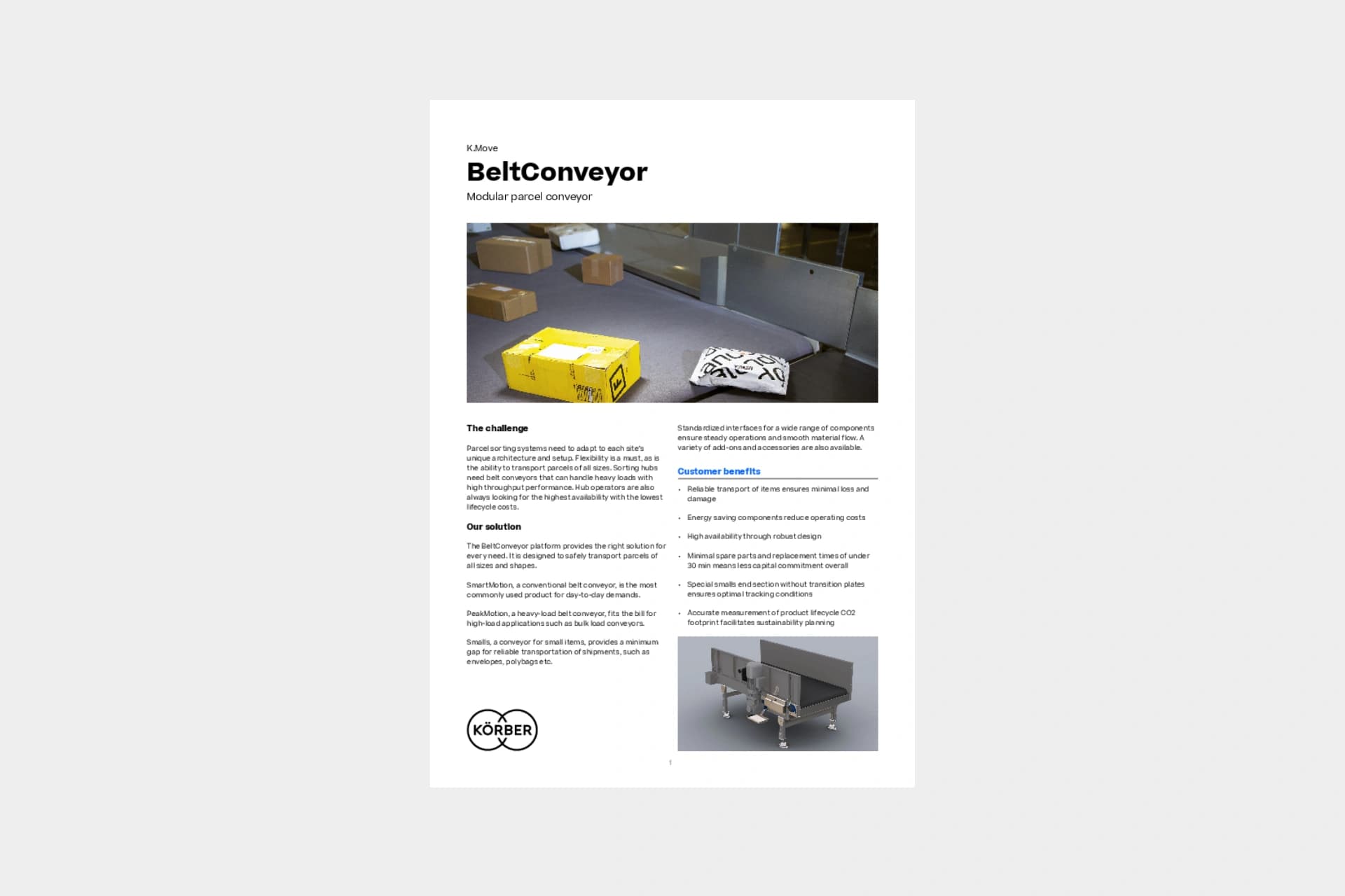 Cover of the datasheet "BeltConveyor: modular parcel conveyor". 