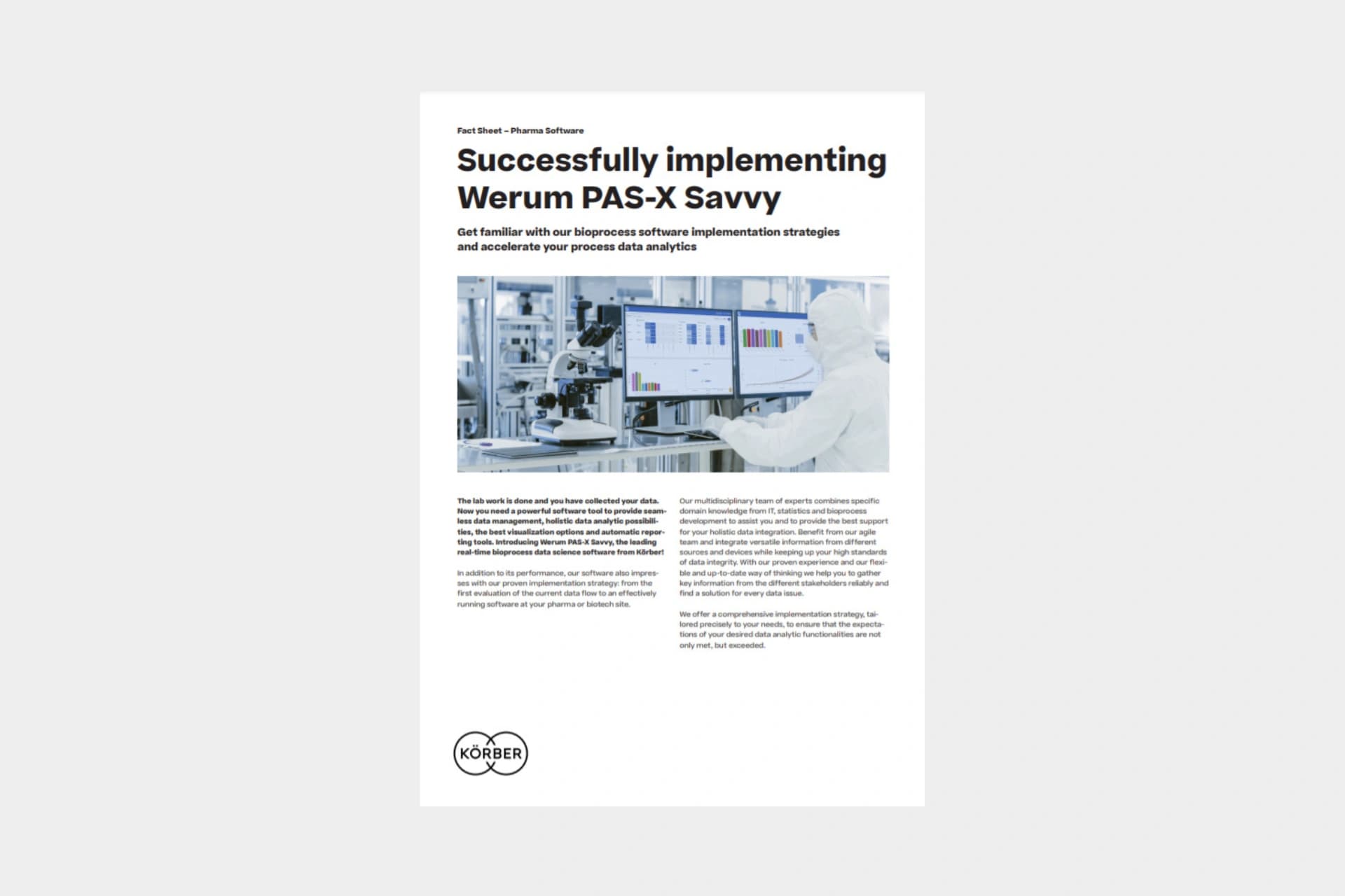 Cover of the factsheet "Successfully implementing Werum PAS-X Savvy".