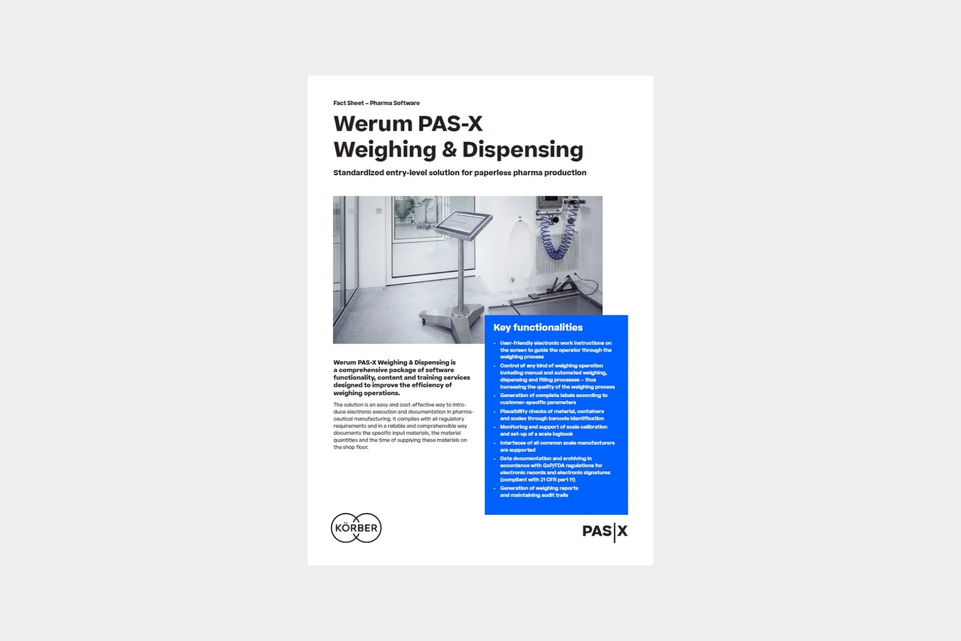 werum pas x weighing and dispensing brochure cover