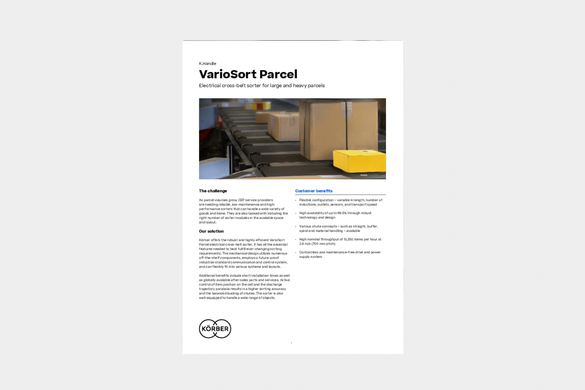 Cover des Datenblatts „VarioSort Parcel“