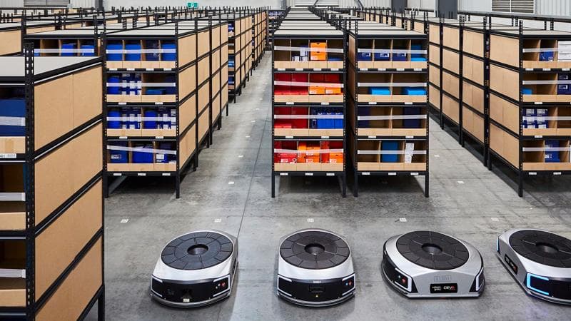 Autonomous mobile robots working in a warehouse