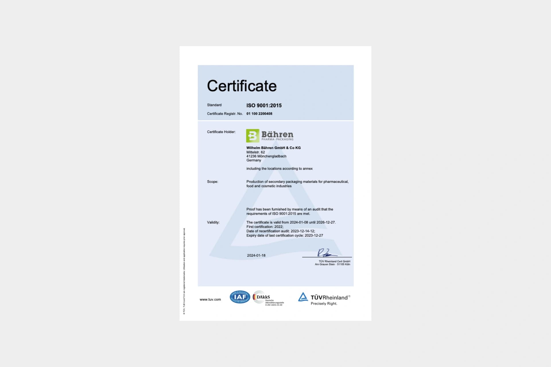 ISO 9001:0215 certificate cover