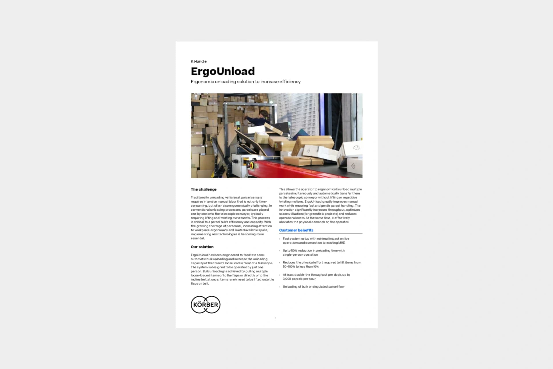 Cover of the datasheet "ErgoUnload: : Ergonomic unloading solution to increase efficiency".