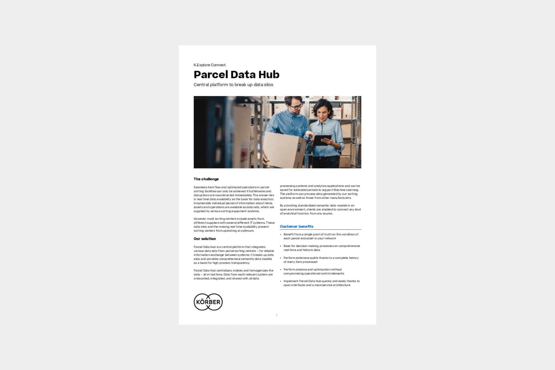Cover of the datasheet "Parcel Data Hub". 