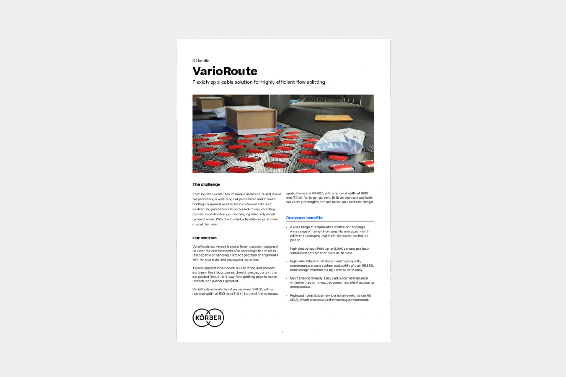 Cover des Datenblatts „VarioRoute“.