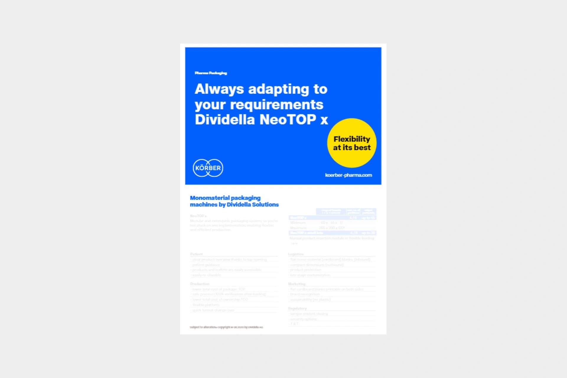 Dividella neotop x brochure cover