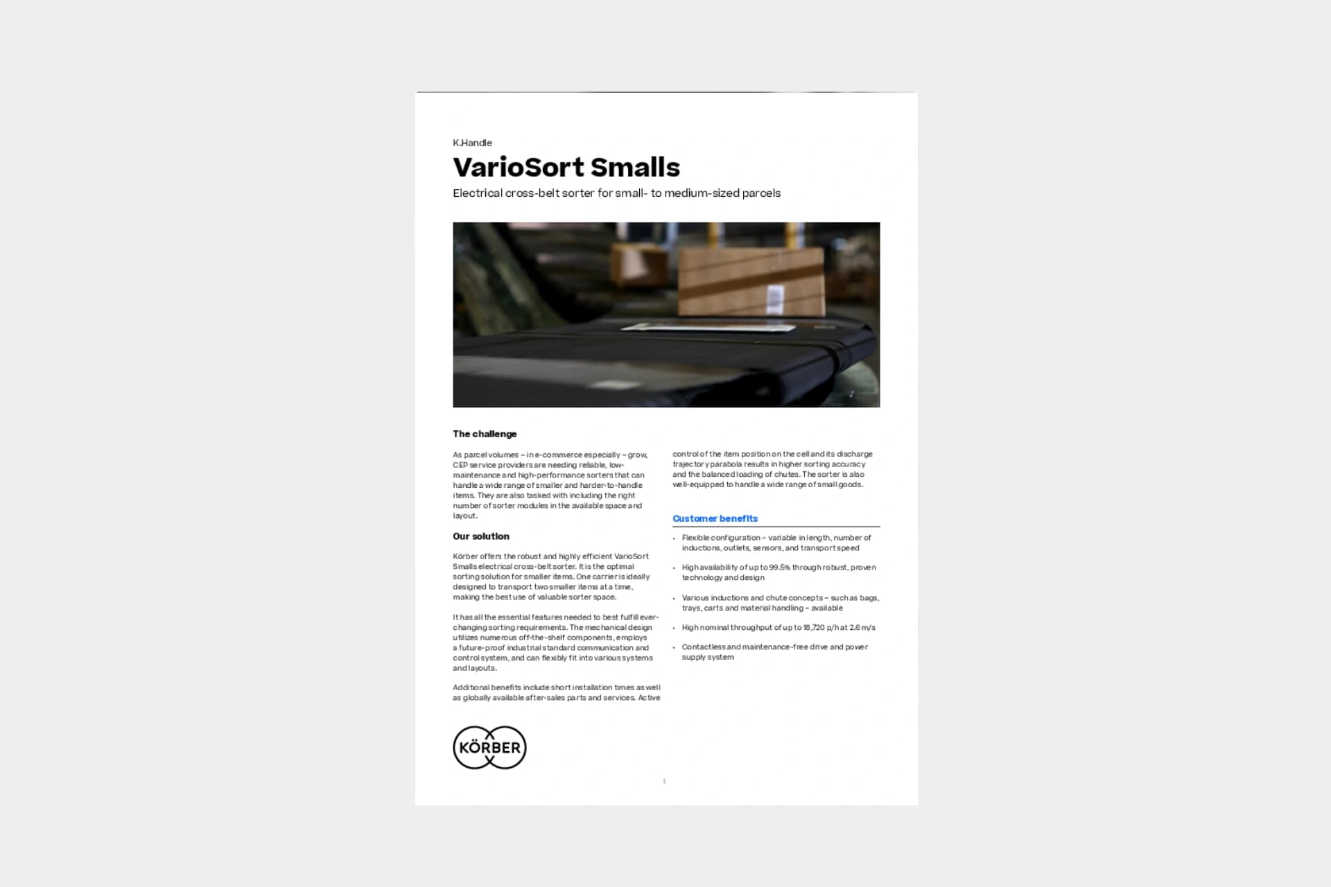 Cover of the datasheet "VarioSort Smalls".