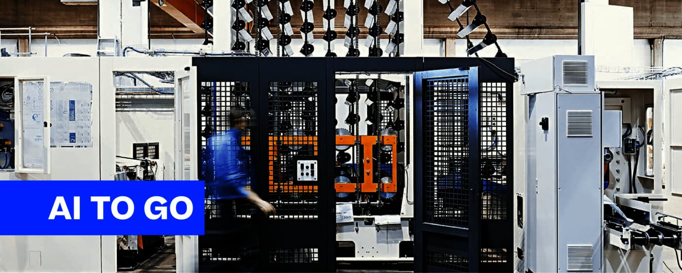 A machine in operation, producing a product on an assembly line in a manufacturing facility.