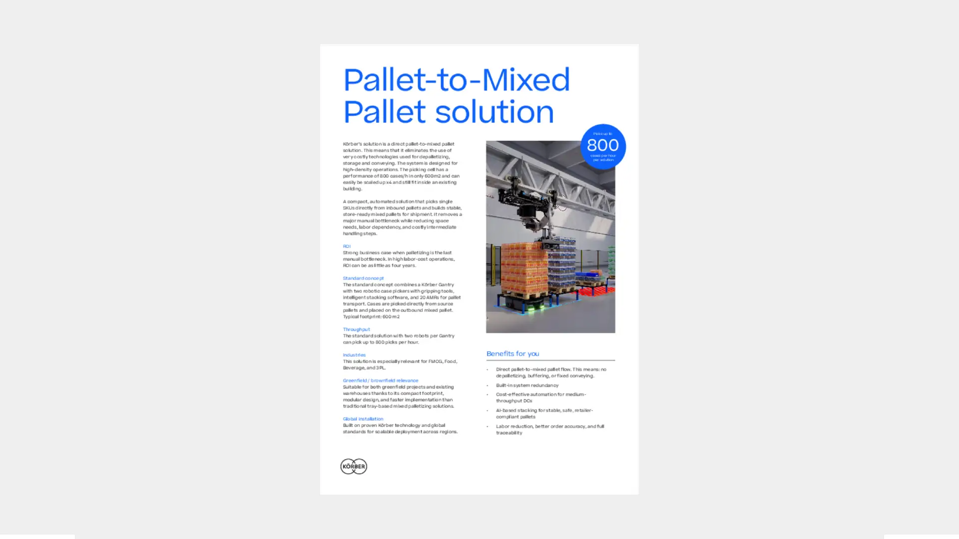 Cover of the onepager document "Pallet-to-mixed-pallet solution".