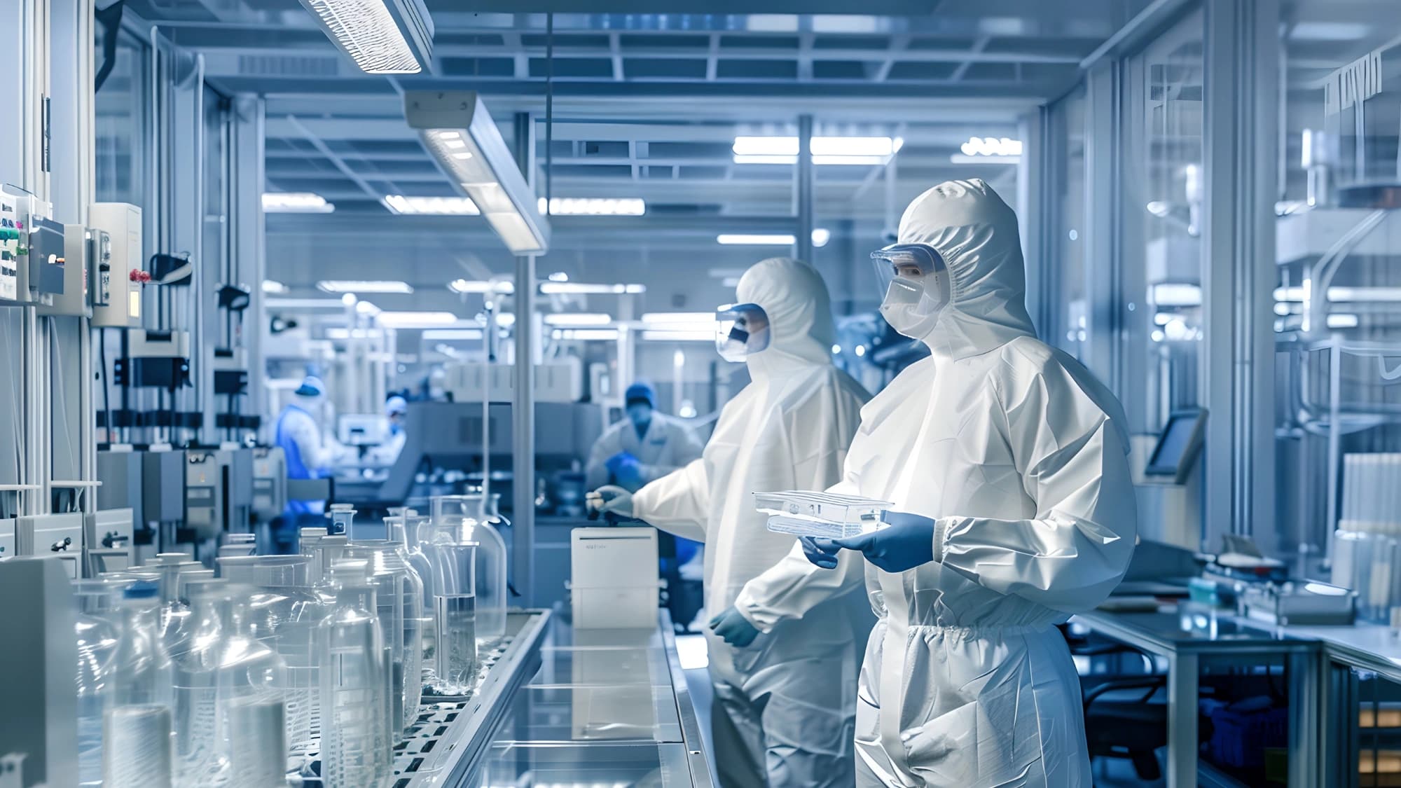 people working on a medical lab environment