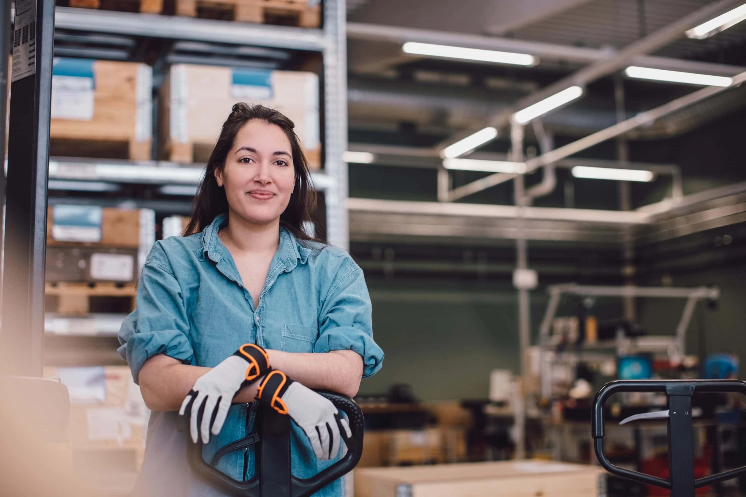 Woman on a warehouse setting
