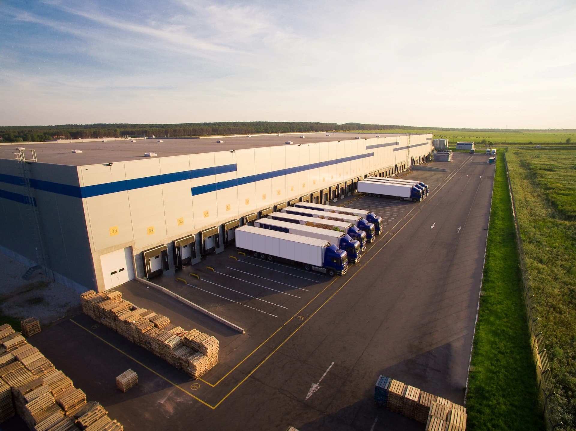 trucks outside a warehouse