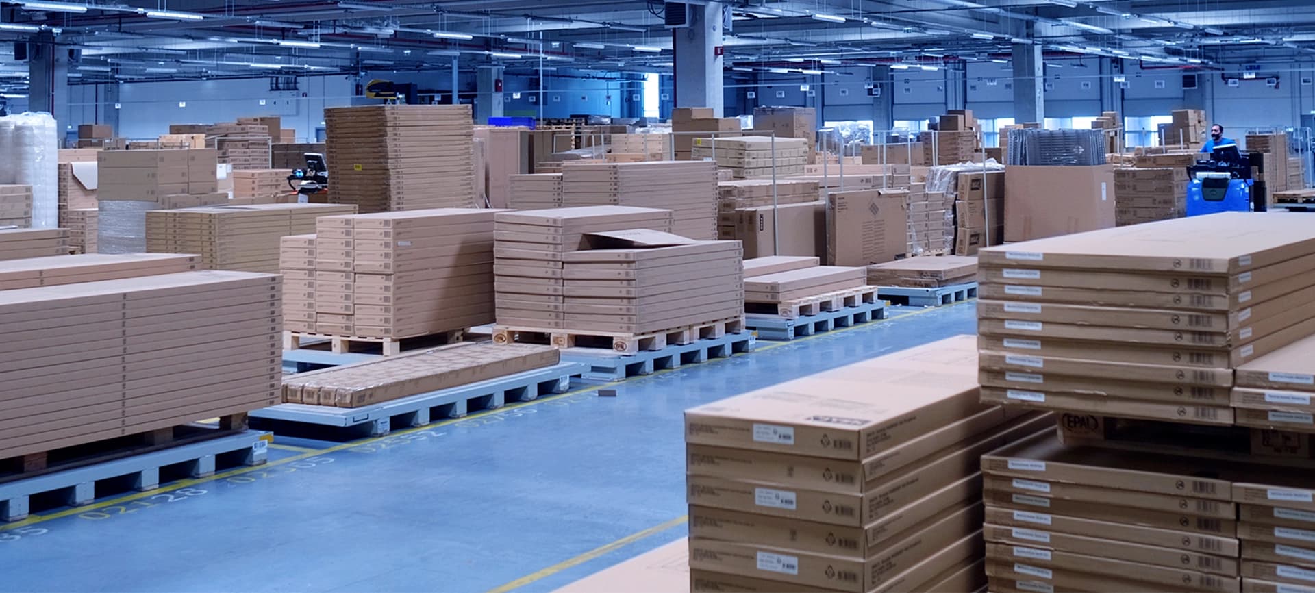 Boxes on palettes in an ecommerce warehouse