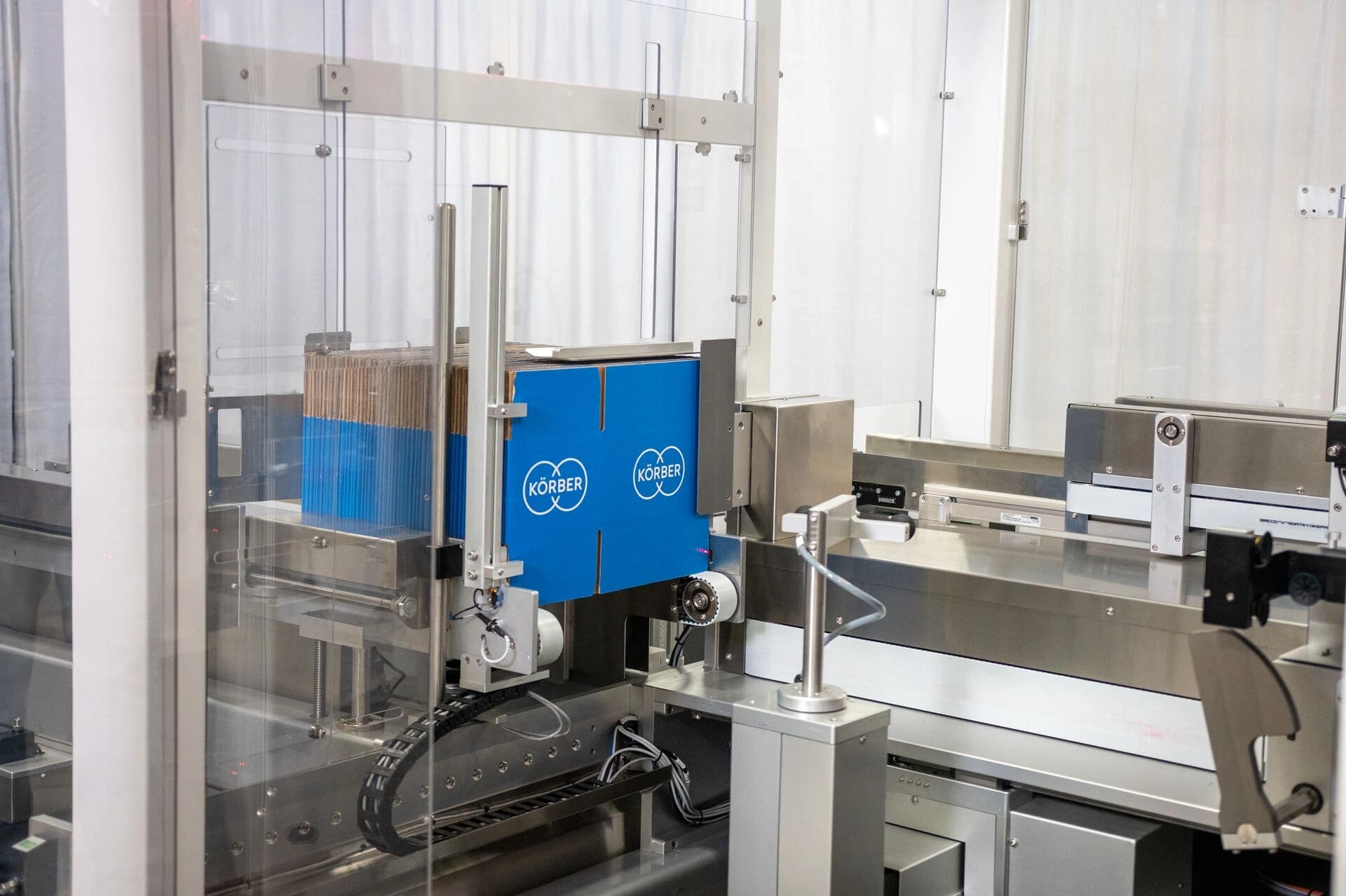 a Körber blue box on a end of line pharma packaging machine