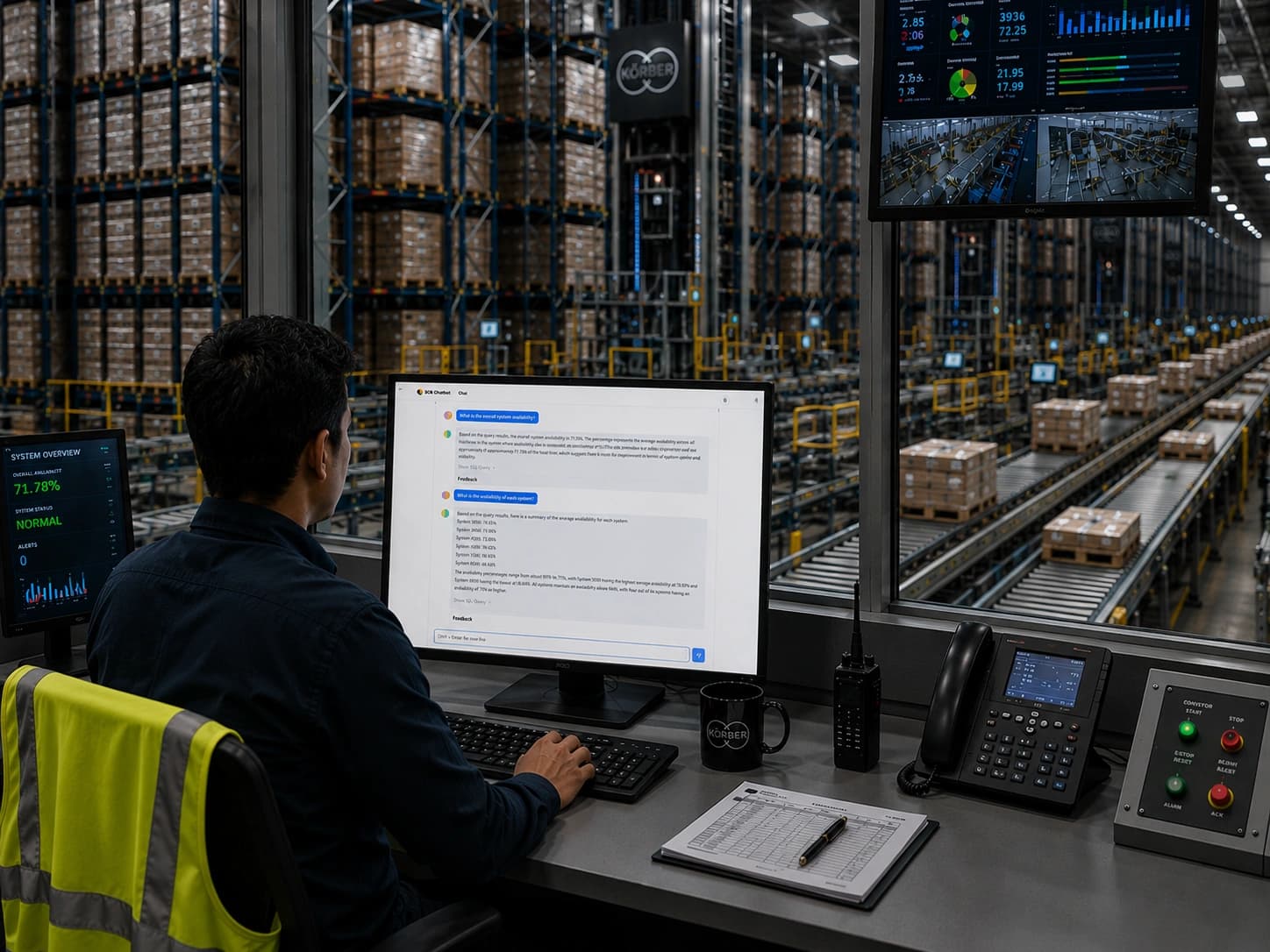 a Körber employee using an AI chatbot in a warehouse setting