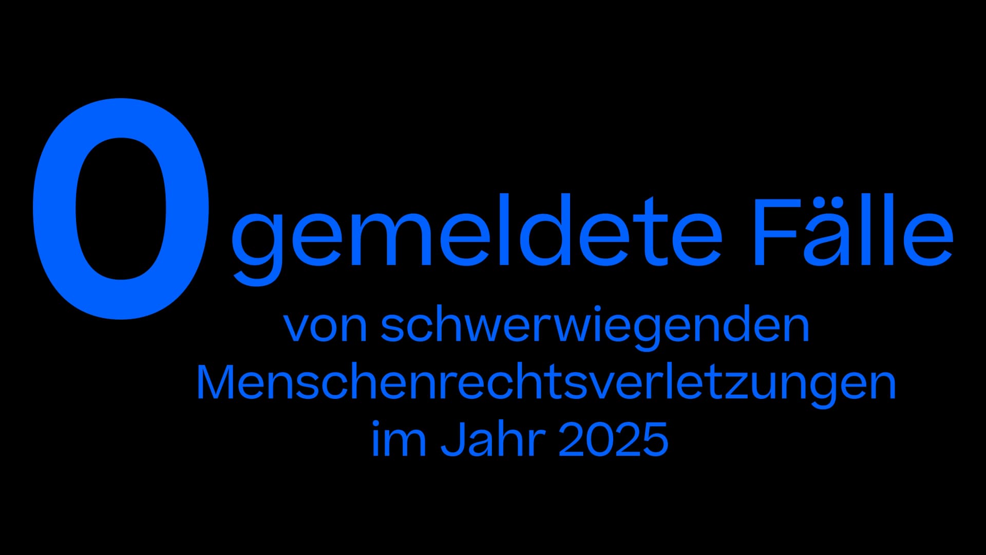 Abbildung: "0 gemeldete Fälle von schweren Menschenrechtsverletzungen im Jahr 2025 über das Whistleblowing-Meldesystem".