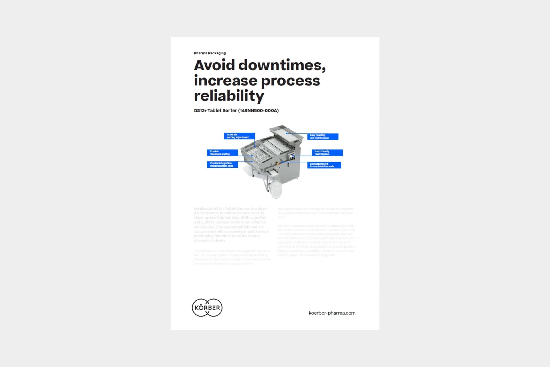Cover of the flyer for DS12+ Tablet Sorter.