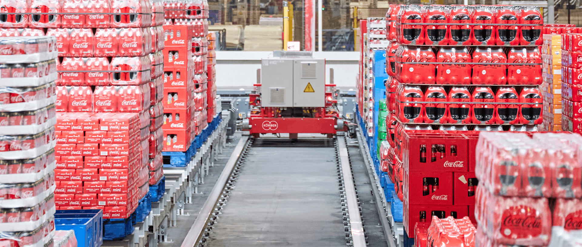 Soft drink bottles in a warehouse