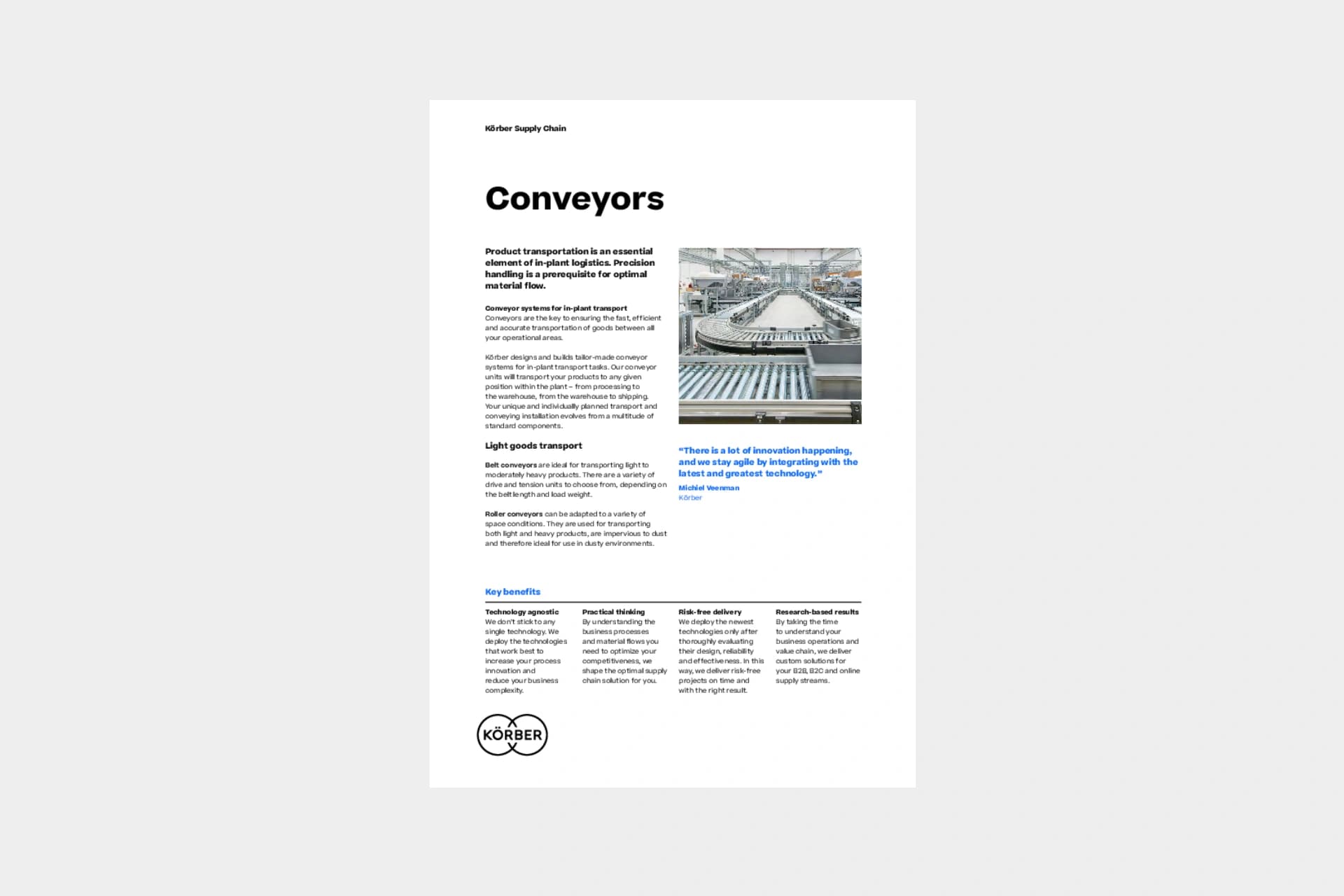 Cover of the factsheet "Conveyor systems for in-plant transport".