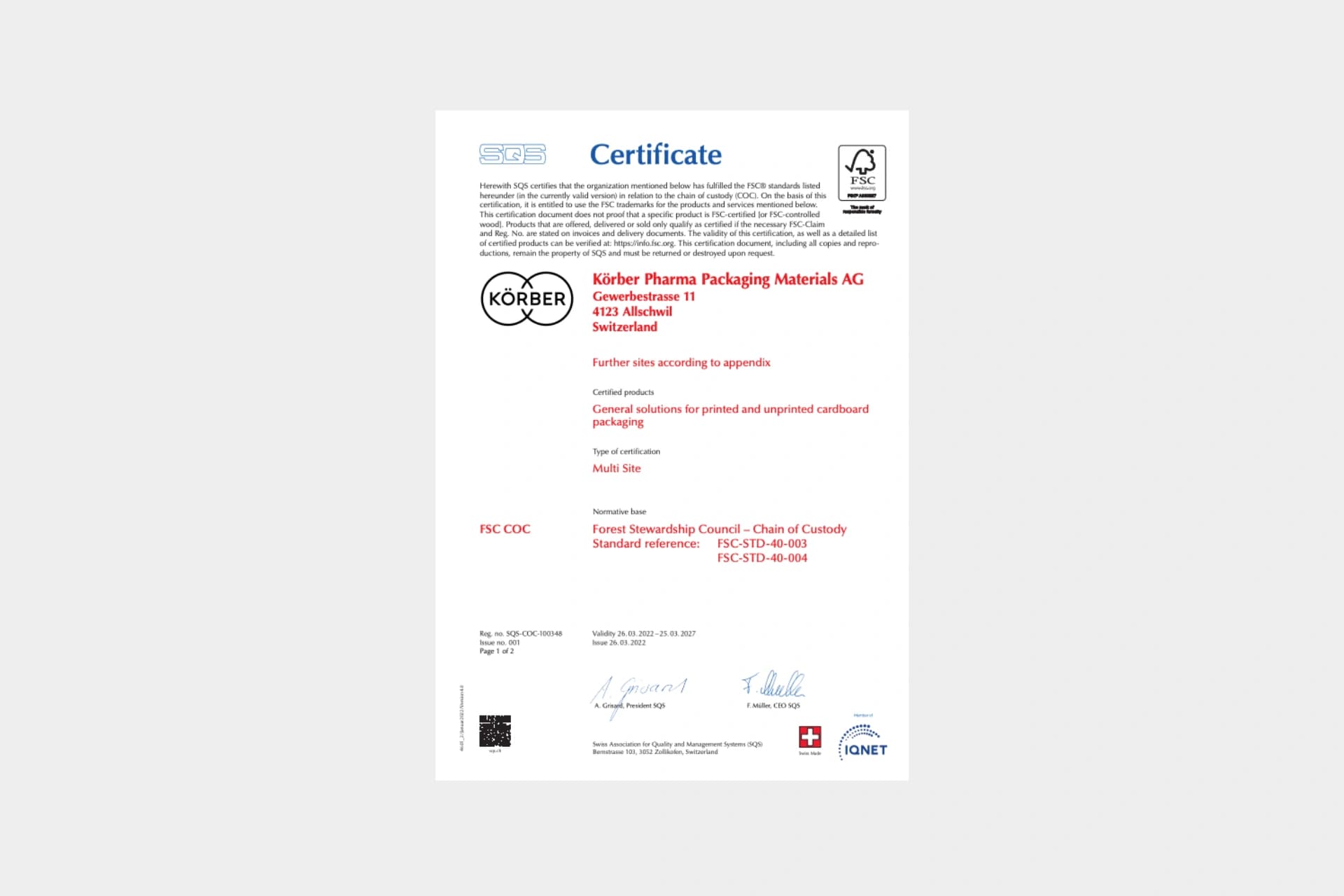 FSC COC certificate cover