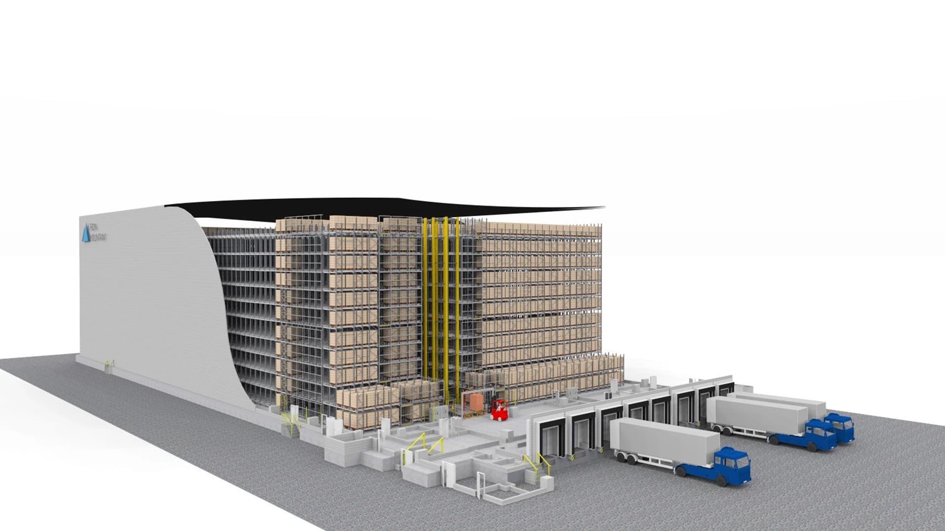 3D illustration of Iron Mountain's advanced warehouse, designed by Körber.