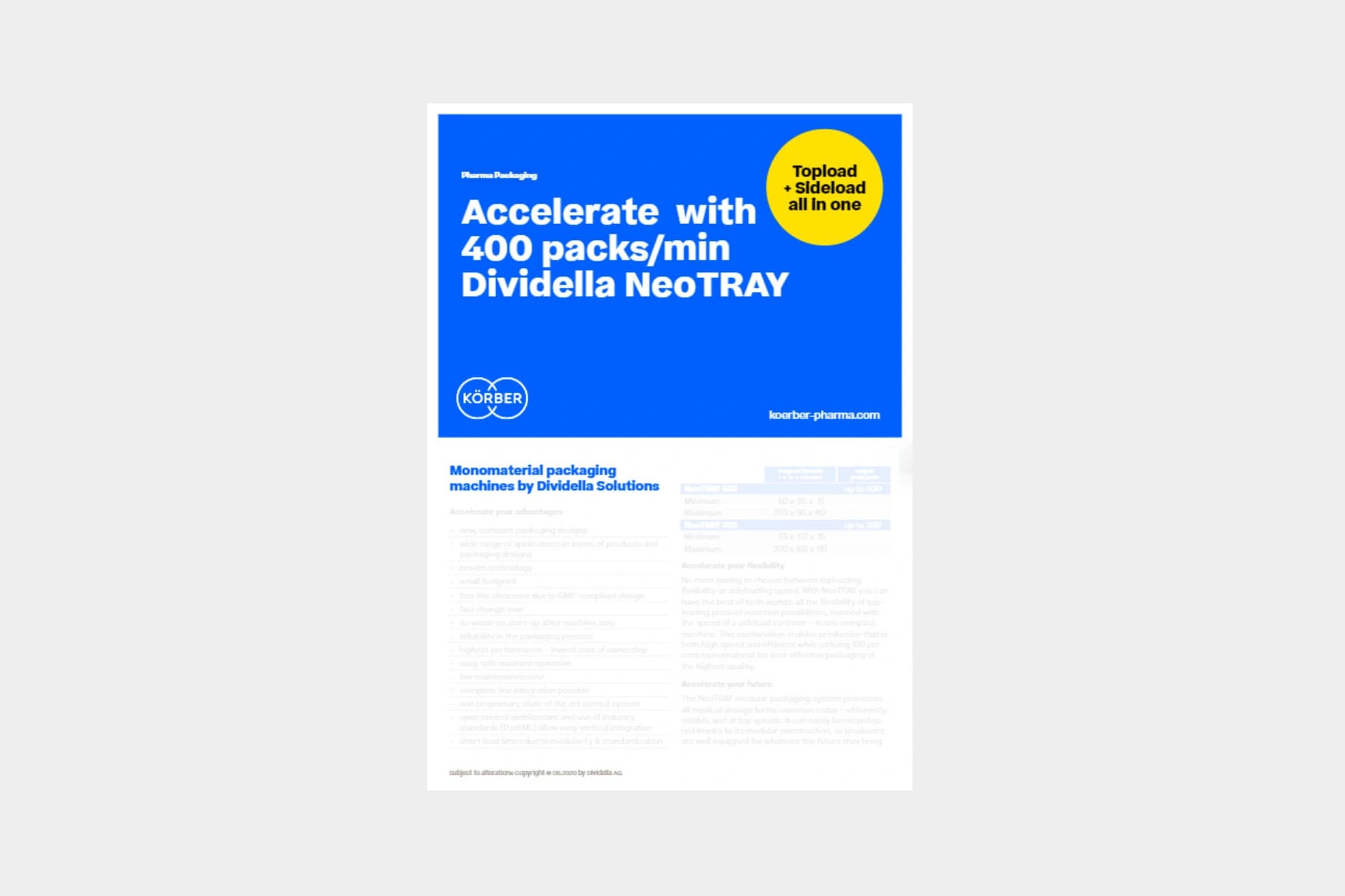Dividella NeoTRAY brochure cover