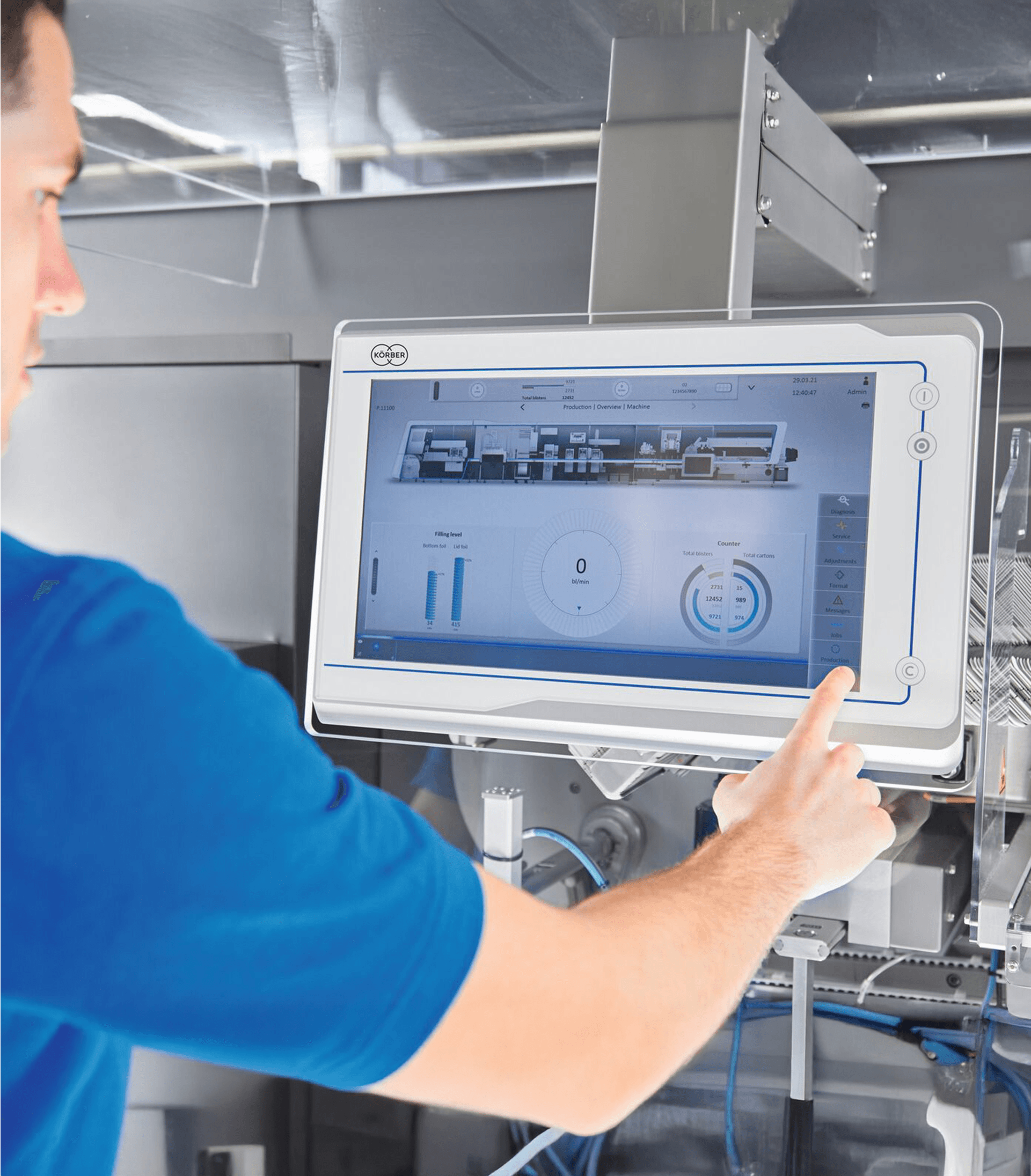 Man using software on a touchscreen