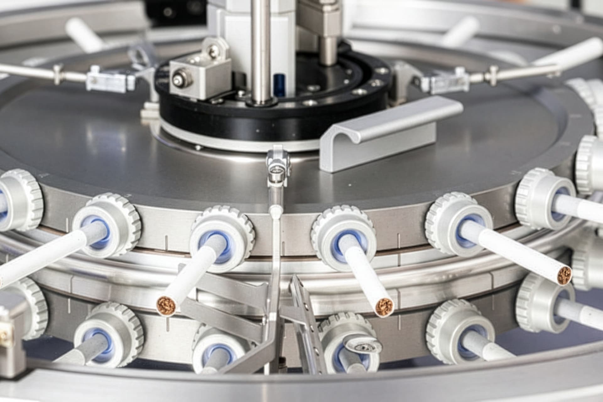 A machine in operation, focused on measuring tobacco quality.