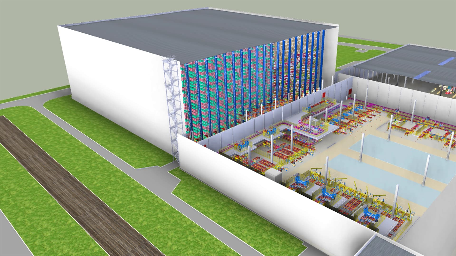 3D illustration of the Global Parts Centre high-tech warehouse, designed by Körber.