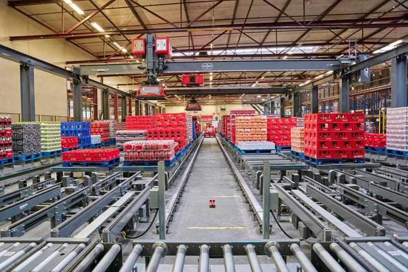 Soft drink bottles in a warehouse
