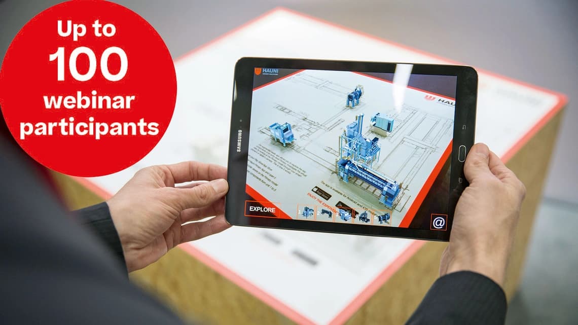Visual representation of a webinar featuring up to 100 participants, showcasing a digital meeting environment.