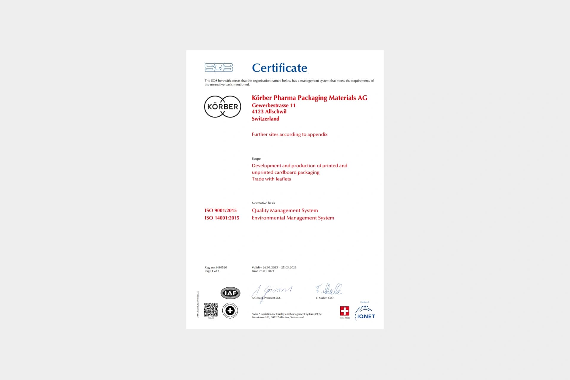 iso 9001 /iso 14001 zertifikat deckblatt