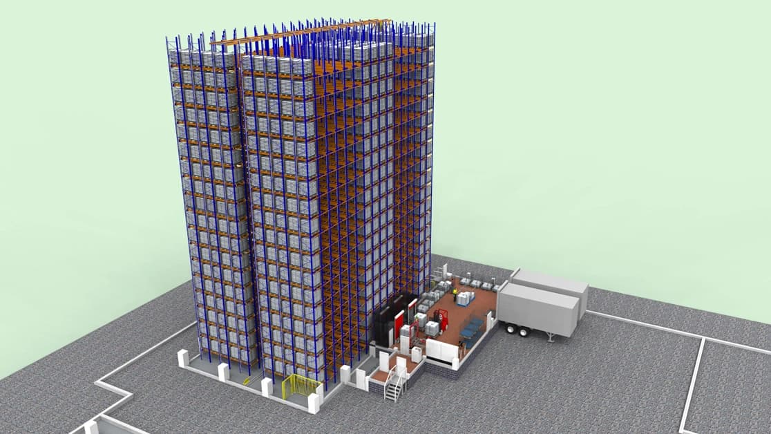 Digital plan of Sineurope's multi automated storage and retrieval system.